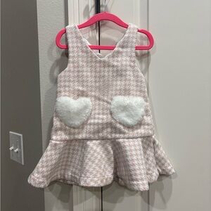 Blueberi boulevard pink and white houndstooth tank dress 2T Faux fur hearts